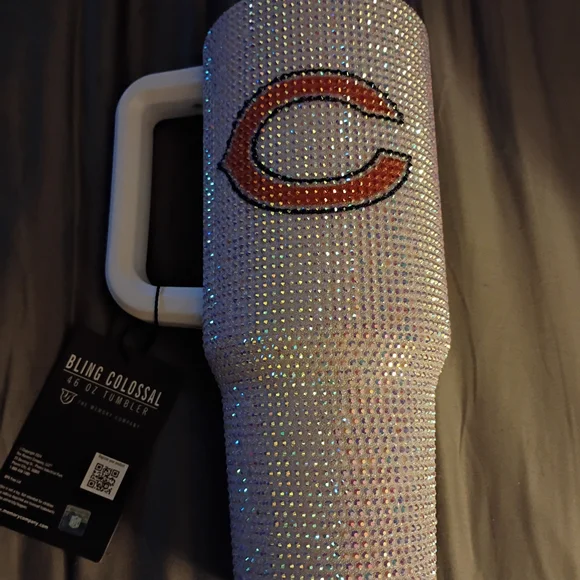 Crystal Bling Tumbler with Orange Chicago Bear Logo - Picture 1 of 5